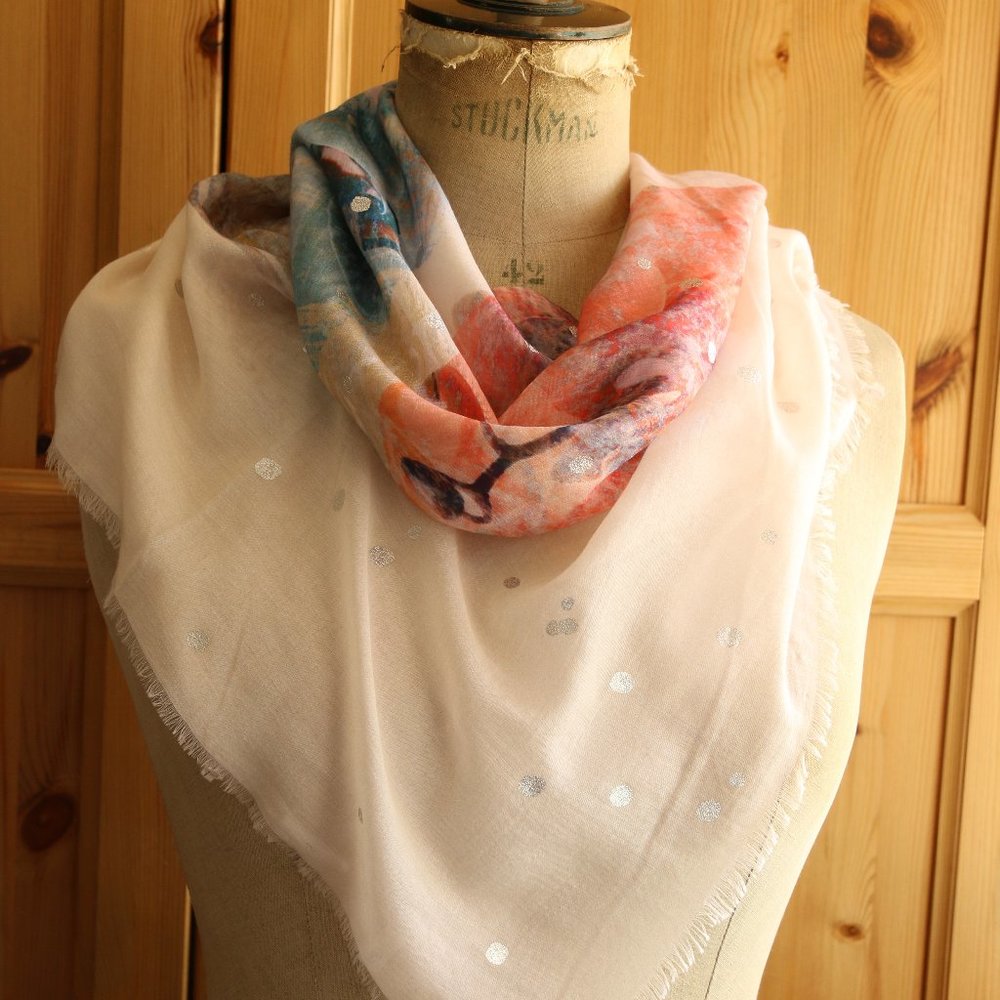 Silky Linen Scarf Soft Pink Blue Lightweight